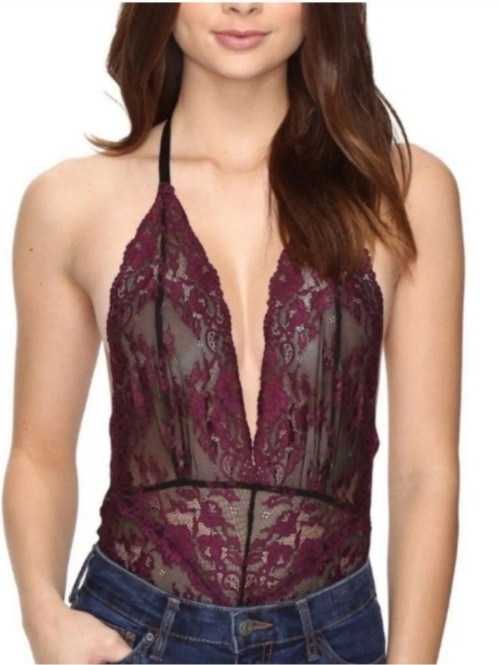 NWT Free People Too Cute To Handle Lacy Mesh Bodysuit Size Medium